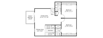 two bedroom floor plan at Turnleaf Apartments