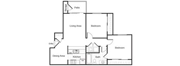 Two bedroom floor plan at Valley Ridge Apartments in Lewisville TX