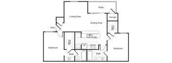 Two bedroom floor plan at Valley Ridge Apartments in Lewisville TX