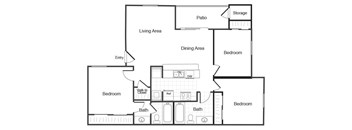 Two bedroom floor plan at Valley Ridge Apartments in Lewisville TX