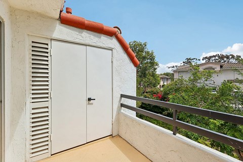 Patio and storage at The Resort at Encinitas Apartments in Encinitas CA