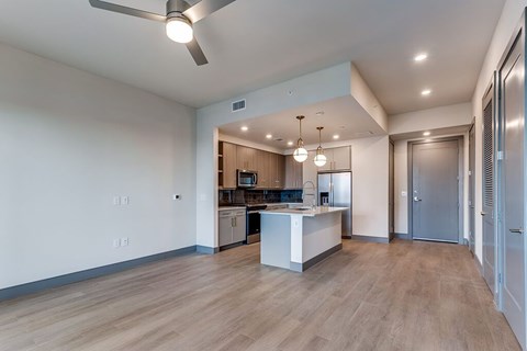 Living room and kitchen at 1010 Waugh Apartments in Houston TX