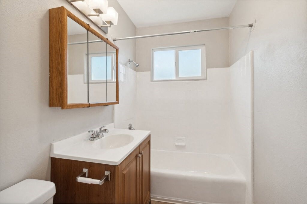 Bathroom with shower at Park Crest Apartments in San Diego CA
