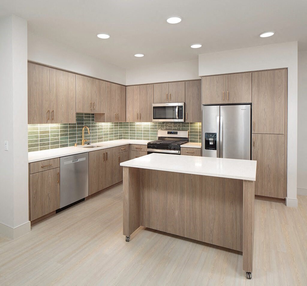 Vacant Emerald Design Package Kitchen at Bevel Apartments in San Diego CA