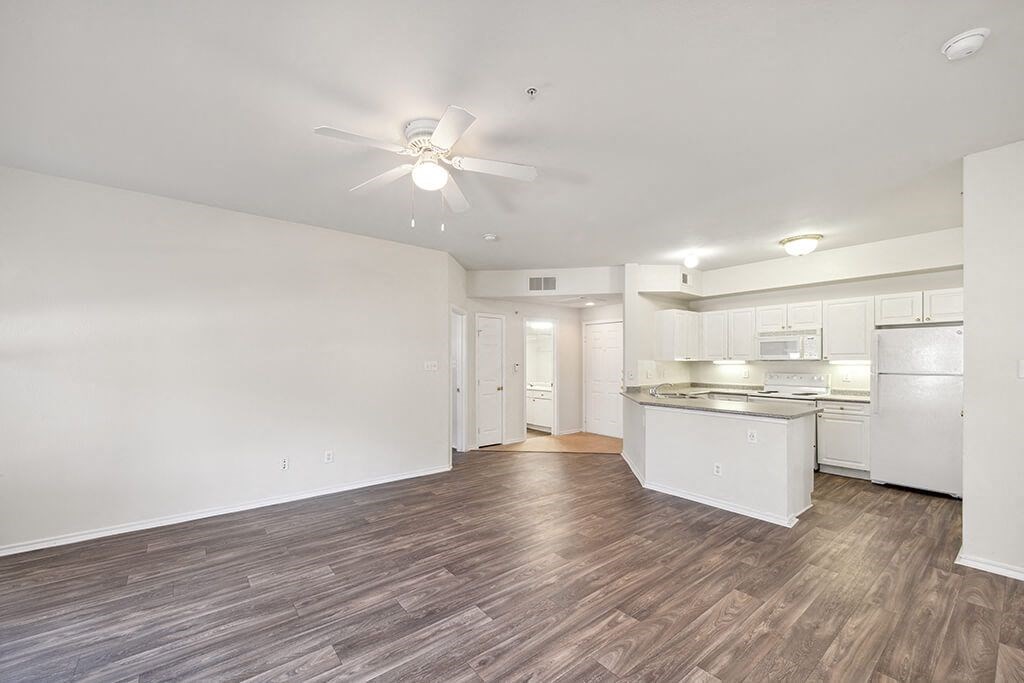 Vacant Kitchen and Living Room at Tivoli apartments in Dallas TX