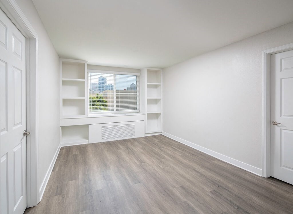 Vacant Living Room with Built Ins at il Palazzo Apartments in San Diego CA