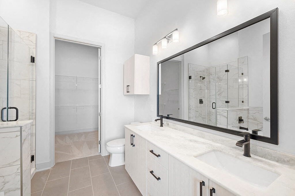 Penthouse Design Package Primary Bathroom Vanity at 1810 Main Apartments in Houston TX