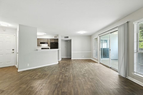 Vacant unit kitchen and living room at Newport Apartment Homes in Nashville TN