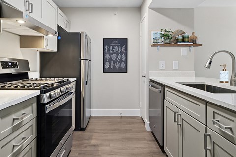 Renovated kitchen at Deerwood Apartments in Corona CA