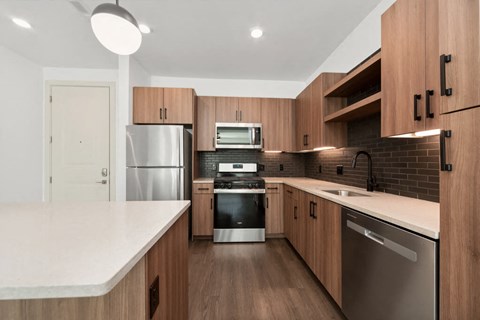 Kitchen with ample cabinet space at The Quill in Milford MA