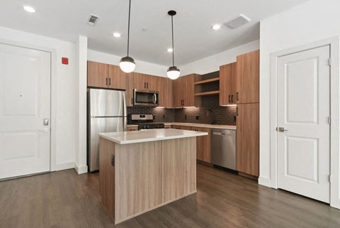 Warm charcoal kitchen at The Quill in Milford MA