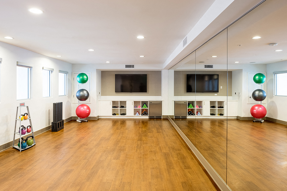 Yoga room at Apex apartments in Laguna Niguel CA