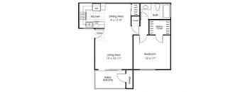 One bedroom one bathroom floor plan at belmont