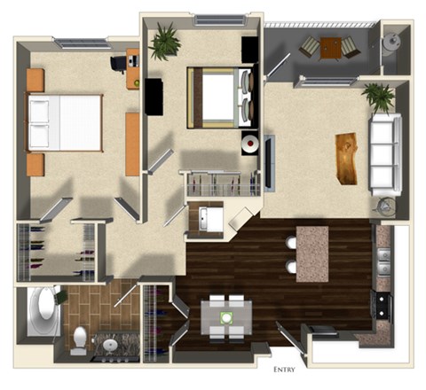 Kumquat floor plan at Terrena Apartment Homes in Northridge, CA