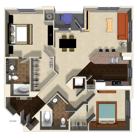 Pomegranate A floor plan at Terrena Apartment Homes in Northridge, CA