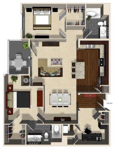 Grapefruit B floor plan at Terrena Apartment Homes in Northridge, CA