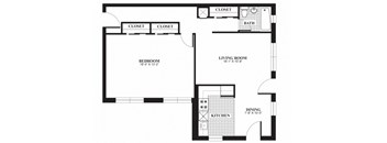 One bedroom one bathroom A2 floorplan at The Barrington Apartments in Silver Spring, MD