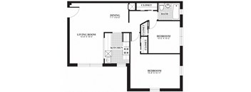 Two bedroom one bathroom B2 floorplan at The Barrington Apartments in Silver Spring, MD