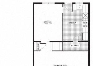 Three bedroom one bathroom C1 and C2 floorplan at The Barrington Apartments in Silver Spring, MD