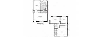 Three bedroom one bathroom C1 and C2 floorplan at The Barrington Apartments in Silver Spring, MD