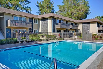 exterior of the pool at at Wyndover Apartment Homes in Novato, CA