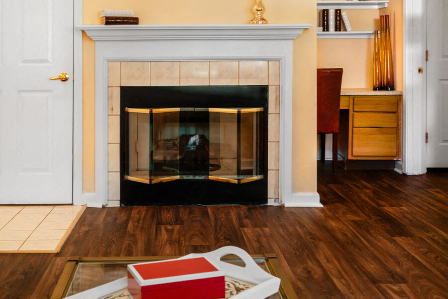 fireplace at River Pointe at Den Rock Apartments in Lawrence, MA