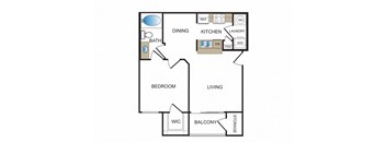 One bedroom floor plan image at Kensley Apartment Homes
