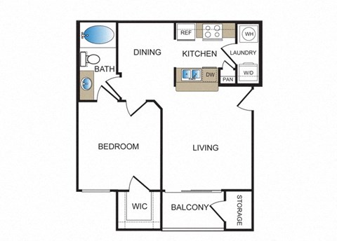 One bedroom floor plan image at Kensley Apartment Homes