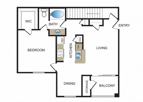 One bedroom floor plan at Kensley Apartment Homes