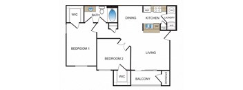 Two bedroom floor plan at Kensley Apartment Homes