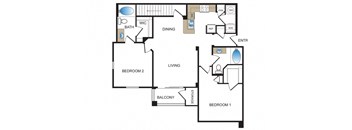 Two bedroom floor plan at Kensley Apartment Homes