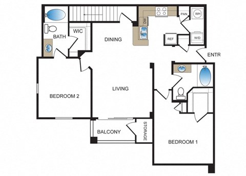 Two bedroom floor plan at Kensley Apartment Homes