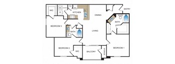 Three bedroom floor plan at Kensley Apartment Homes