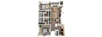 Two Bedroom, Two Bath 1,047 sq feet