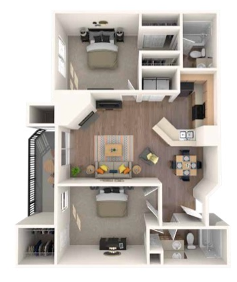 Two Bedroom, Two Bath 1,067 sq feet