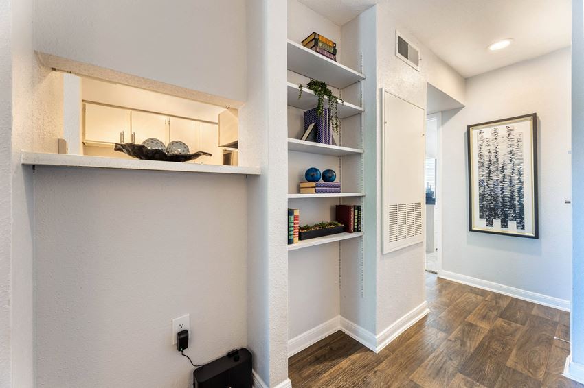 living area built in shelves