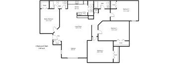 A floor plan of a house with a master bedroom and four other bedrooms.