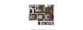 A floor plan of a house with a kitchen, living room, and two bedrooms.