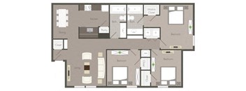 The Brockett - Three Bedroom Two Bathroom Floor Plan at Clarkston Station Apartments, Clarkston