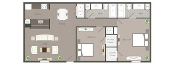 The Kensington - Two Bedroom Two Bathroom Floor Plan at Clarkston Station Apartments, Clarkston, 30021