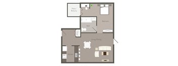 1bed 1bath Floor Plan at Woodside Village Apartments, Georgia