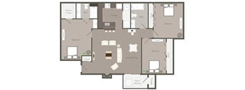 3bed 2bath Floor Plan at Woodside Village Apartments, Georgia 30021