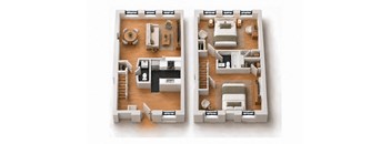 Two images of a dollhouse interior.