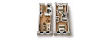 Two floor plans of a house with a garage and a living room.