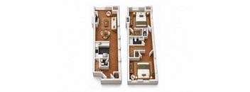 Two floor plans of a house with a kitchen, living room, and bathroom.