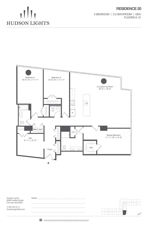Residence 20 Floor Plan at Hudson Lights, Fort Lee, New Jersey