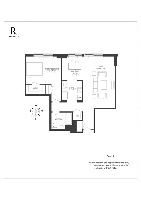 Luc1B1B-1 Floor Plan  at Riello Apartments Owner LLC, Edgewater, NJ