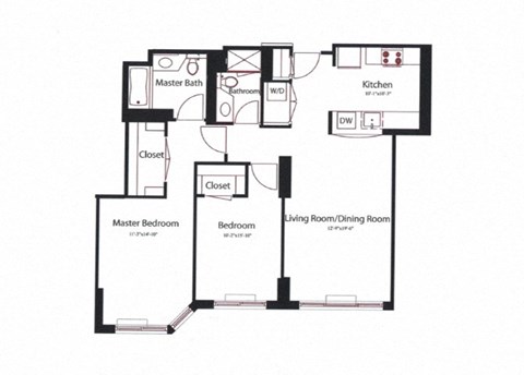 2 Bed 2 Bath - Baden Floor Plan at Riello Apartments Owner LLC, Edgewater, 07020
