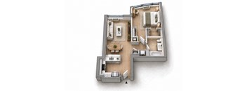 A floor plan of a house with a kitchen, living room, and bedrooms.