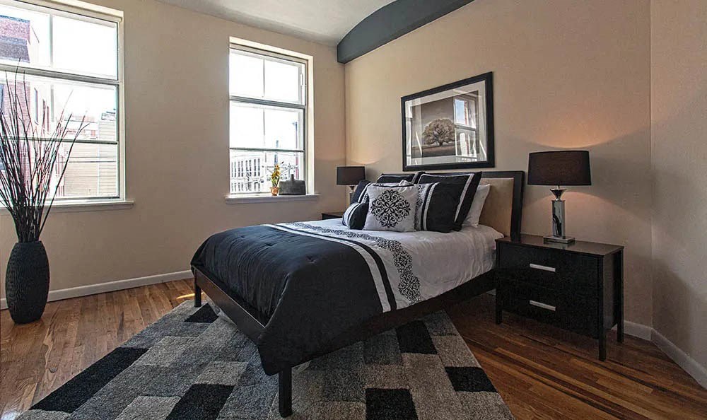 Bedroom With Expansive Windows at Grand Adams Apartment Owner LLC, New Jersey